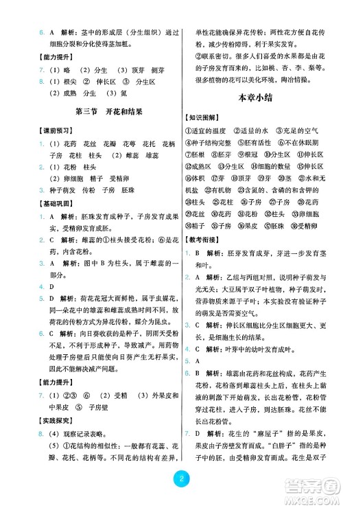人民教育出版社2025年春能力培养与测试七年级生物下册人教版答案 人民教育出版社2025年春能力培养与测试七年级生物下册人教版答案