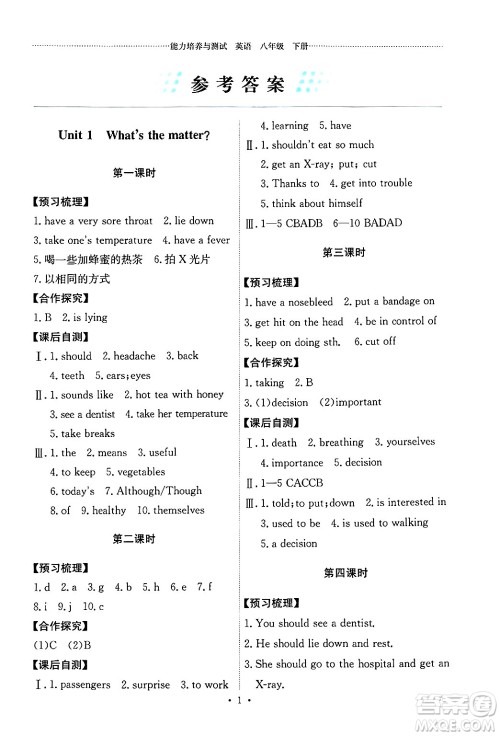 人民教育出版社2025年春能力培养与测试八年级英语下册人教版答案