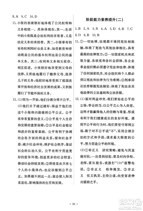人民教育出版社2025年春能力培养与测试八年级道德与法治下册人教版答案