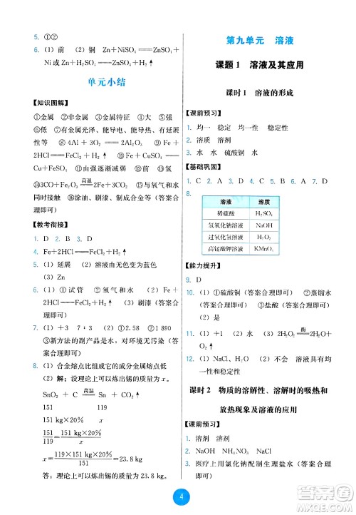 人民教育出版社2025年春能力培养与测试九年级化学下册人教版答案 人民教育出版社2025年春能力培养与测试九年级化学下册人教版答案