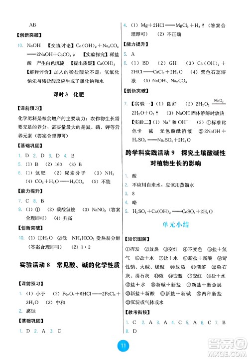 人民教育出版社2025年春能力培养与测试九年级化学下册人教版答案 人民教育出版社2025年春能力培养与测试九年级化学下册人教版答案