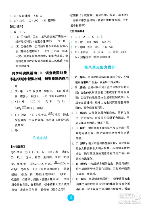 人民教育出版社2025年春能力培养与测试九年级化学下册人教版答案 人民教育出版社2025年春能力培养与测试九年级化学下册人教版答案