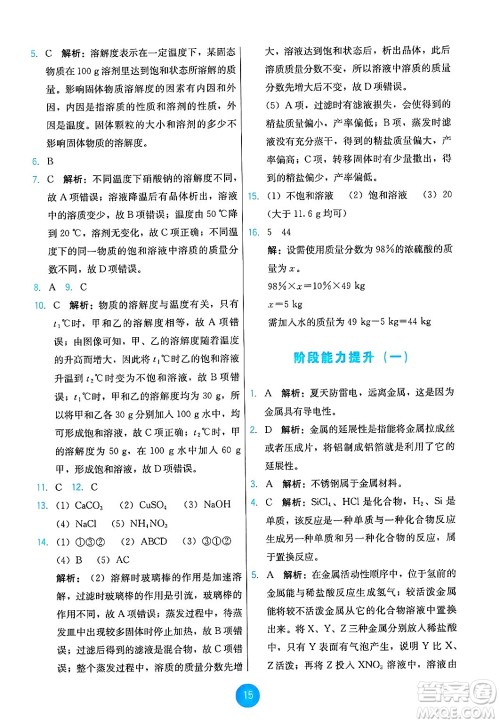 人民教育出版社2025年春能力培养与测试九年级化学下册人教版答案 人民教育出版社2025年春能力培养与测试九年级化学下册人教版答案