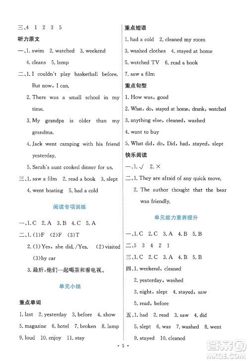人民教育出版社2025年春能力培养与测试六年级英语下册人教PEP版答案