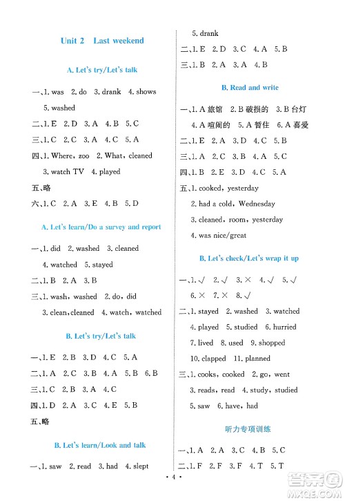 人民教育出版社2025年春能力培养与测试六年级英语下册人教PEP版答案