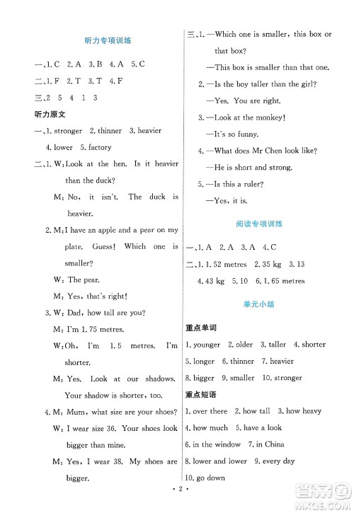 人民教育出版社2025年春能力培养与测试六年级英语下册人教PEP版答案