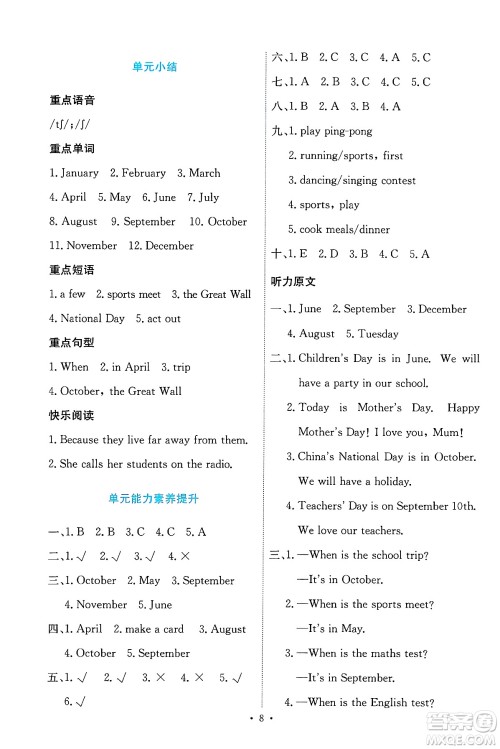 人民教育出版社2025年春能力培养与测试五年级英语下册人教PEP版答案 人民教育出版社2025年春能力培养与测试五年级英语下册人教PEP版答案