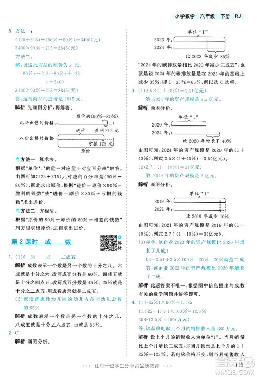 山东画报出版社2025年春53天天练六年级数学下册人教版答案
