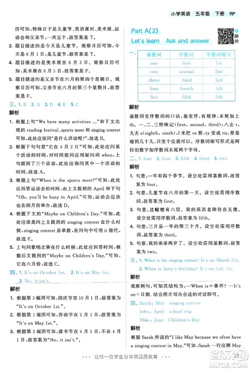 山东画报出版社2025年春53天天练五年级英语下册人教PEP版答案 山东画报出版社2025年春53天天练五年级英语下册人教PEP版答案