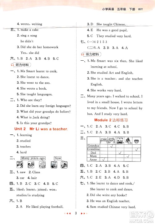 地质出版社2025年春53天天练五年级英语下册外研版三起点答案