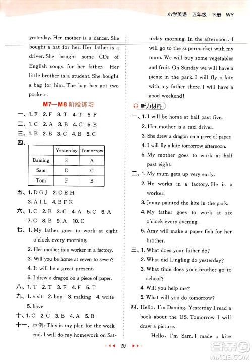 地质出版社2025年春53天天练五年级英语下册外研版三起点答案