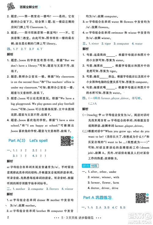 山东画报出版社2025年春53天天练四年级英语下册人教PEP版答案 山东画报出版社2025年春53天天练四年级英语下册人教PEP版答案