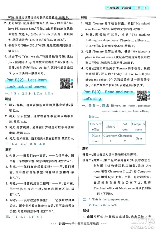 山东画报出版社2025年春53天天练四年级英语下册人教PEP版答案 山东画报出版社2025年春53天天练四年级英语下册人教PEP版答案