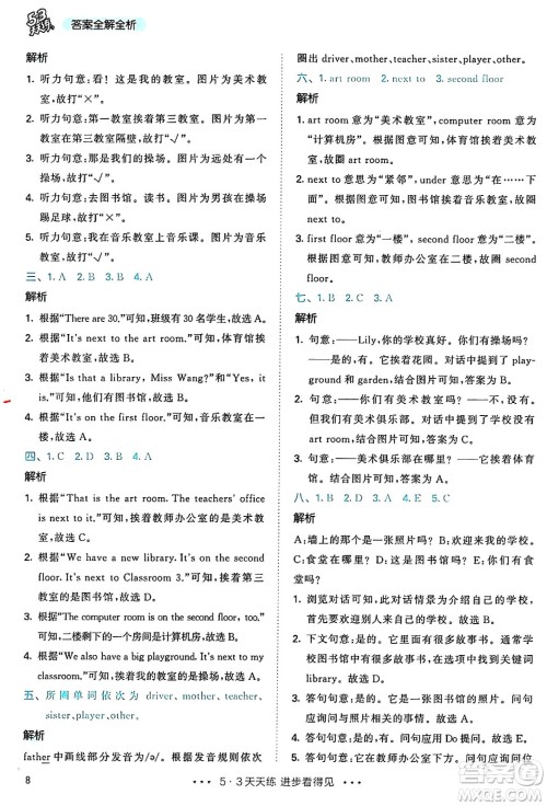 山东画报出版社2025年春53天天练四年级英语下册人教PEP版答案 山东画报出版社2025年春53天天练四年级英语下册人教PEP版答案