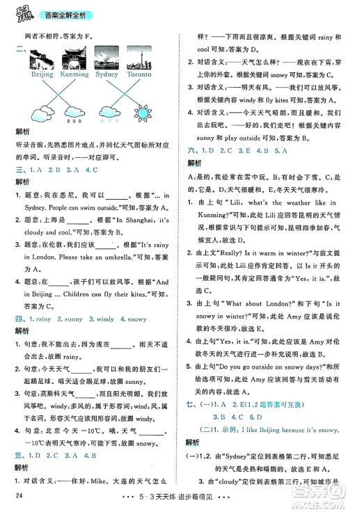 山东画报出版社2025年春53天天练四年级英语下册人教PEP版答案 山东画报出版社2025年春53天天练四年级英语下册人教PEP版答案