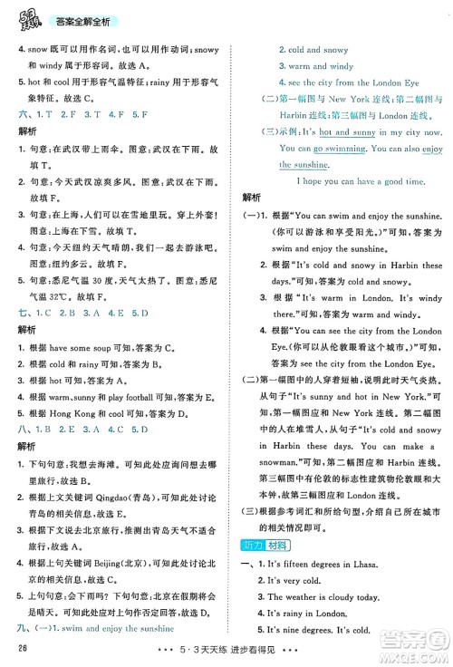 山东画报出版社2025年春53天天练四年级英语下册人教PEP版答案 山东画报出版社2025年春53天天练四年级英语下册人教PEP版答案