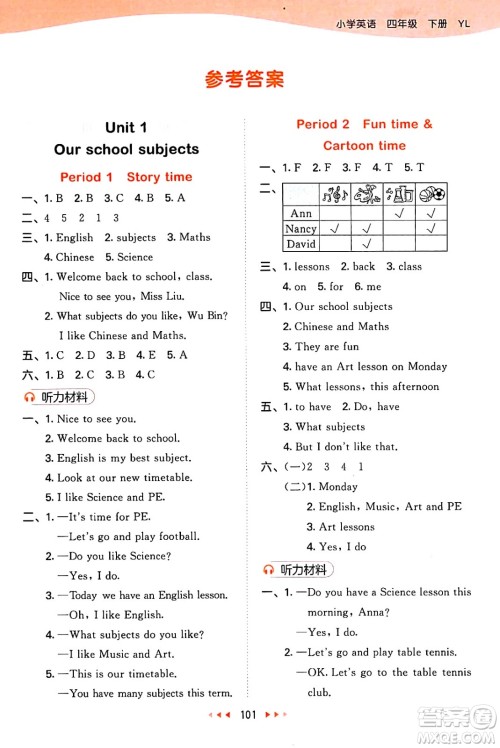 教育科学出版社2025年春53天天练四年级英语下册译林版答案 教育科学出版社2025年春53天天练四年级英语下册译林版答案