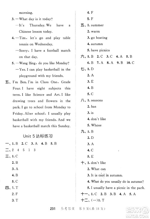 教育科学出版社2025年春53天天练四年级英语下册译林版答案 教育科学出版社2025年春53天天练四年级英语下册译林版答案