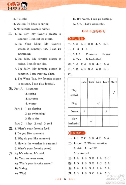 首都师范大学出版社2025年春53天天练四年级英语下册闽教版答案