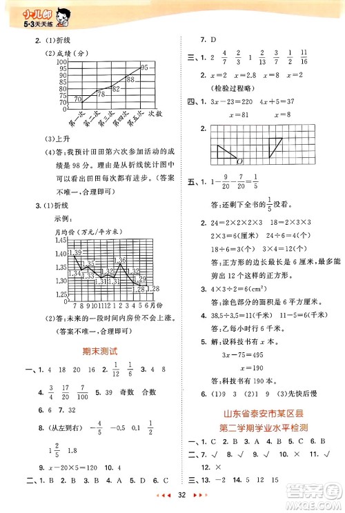 山东画报出版社2025年春53天天练四年级数学下册青岛版五四制答案