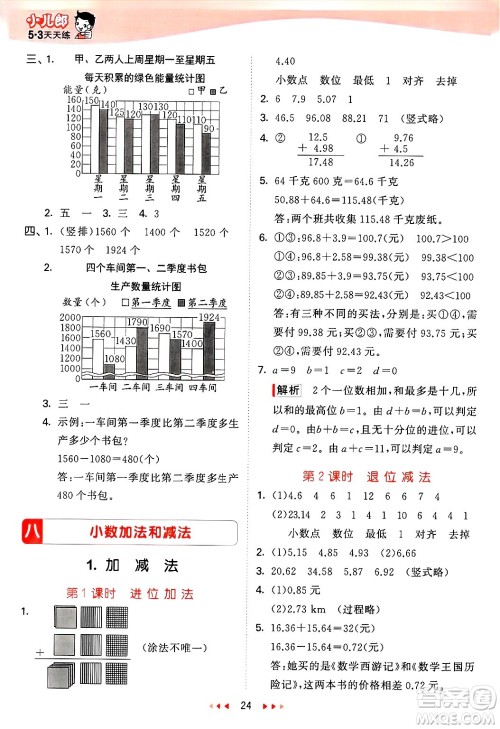 西安出版社2025年春53天天练四年级数学下册冀教版答案