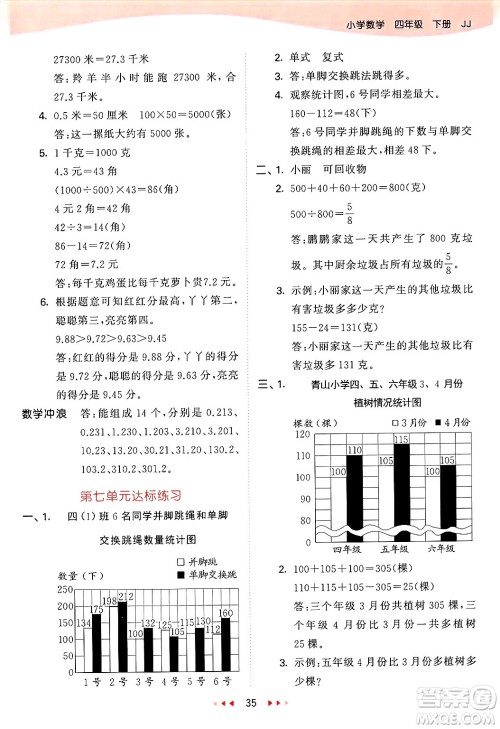 西安出版社2025年春53天天练四年级数学下册冀教版答案