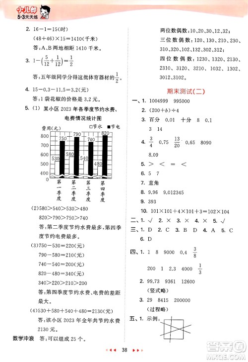 西安出版社2025年春53天天练四年级数学下册冀教版答案