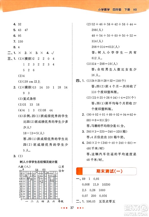 地质出版社2025年春53天天练四年级数学下册西师版答案