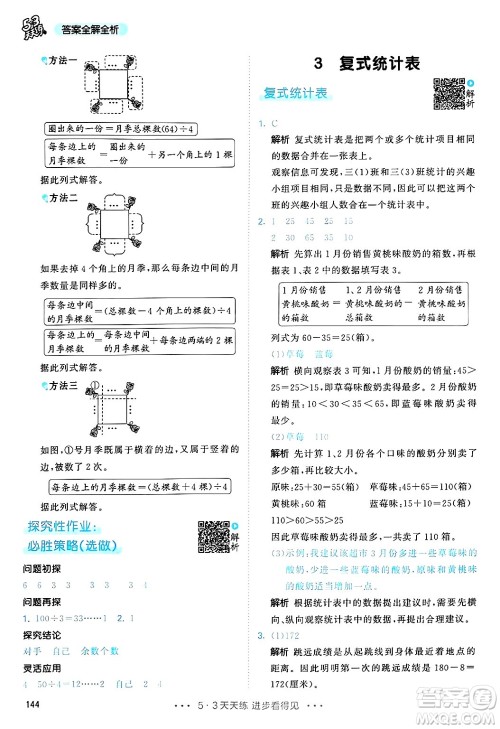 山东画报出版社2025年春53天天练三年级数学下册人教版答案