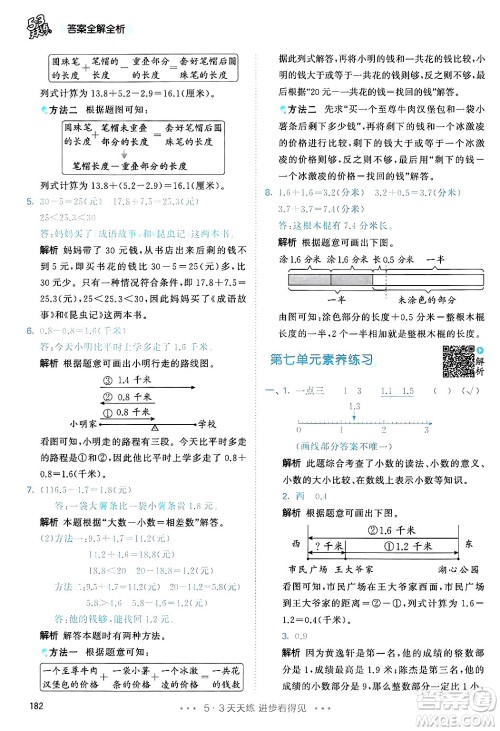 山东画报出版社2025年春53天天练三年级数学下册人教版答案