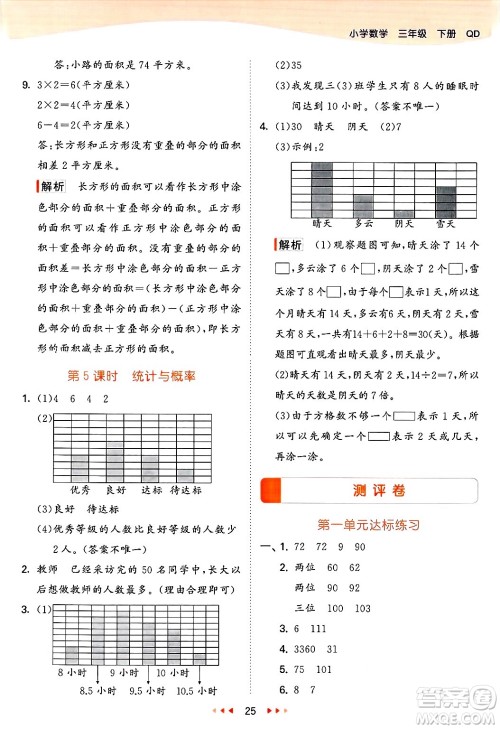 山东画报出版社2025年春53天天练三年级数学下册青岛版答案