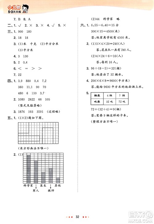 山东画报出版社2025年春53天天练三年级数学下册青岛版答案