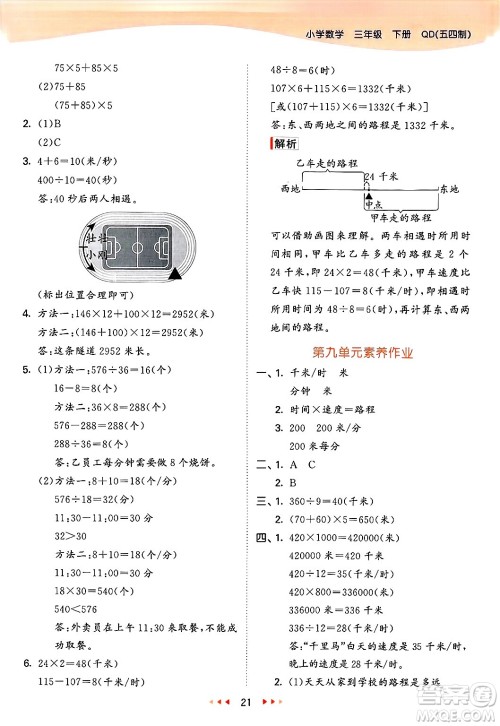 山东画报出版社2025年春53天天练三年级数学下册青岛版五四制答案