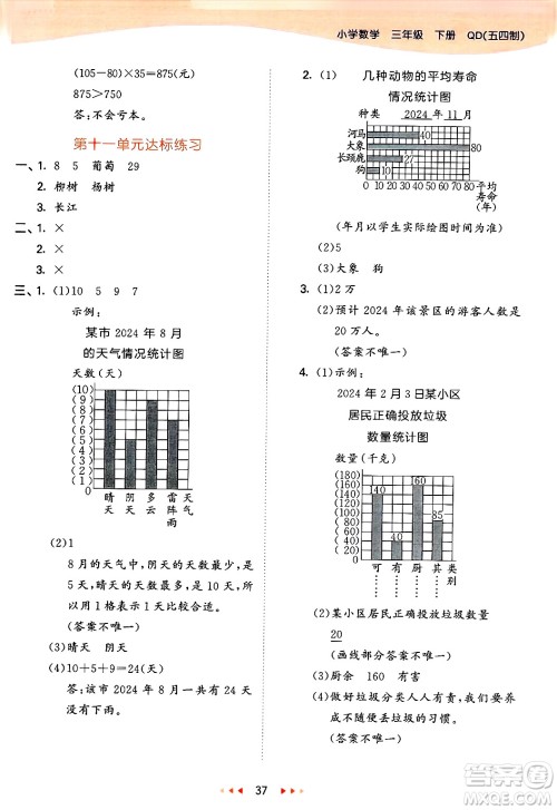 山东画报出版社2025年春53天天练三年级数学下册青岛版五四制答案