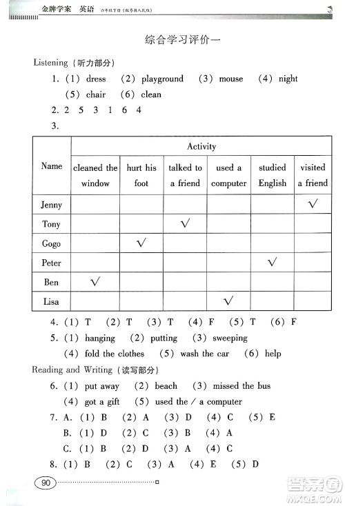 广东教育出版社2025年春南方新课堂金牌学案六年级英语下册粤人版答案 广东教育出版社2025年春南方新课堂金牌学案六年级英语下册粤人版答案