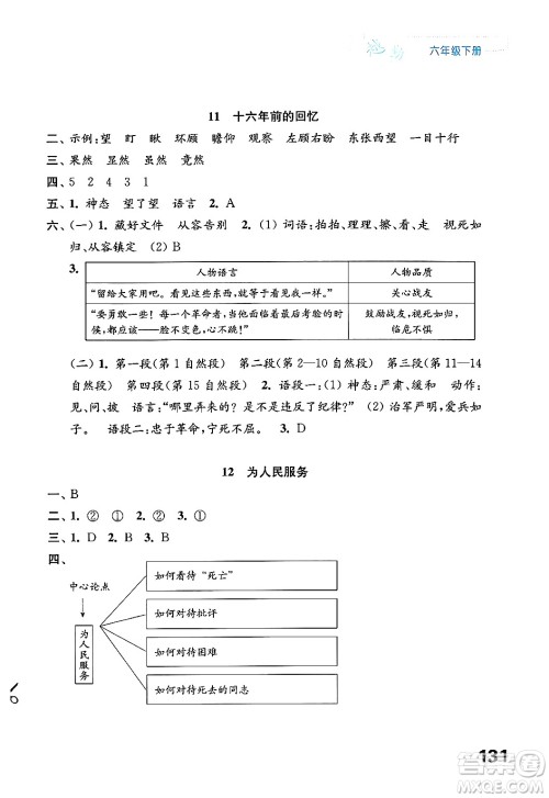 江苏凤凰教育出版社2025年春练习与测试小学语文六年级语文下册通用版答案 江苏凤凰教育出版社2025年春练习与测试小学语文六年级语文下册通用版答案