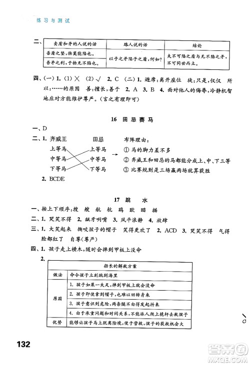 江苏凤凰教育出版社2025年春练习与测试小学语文五年级语文下册通用版答案