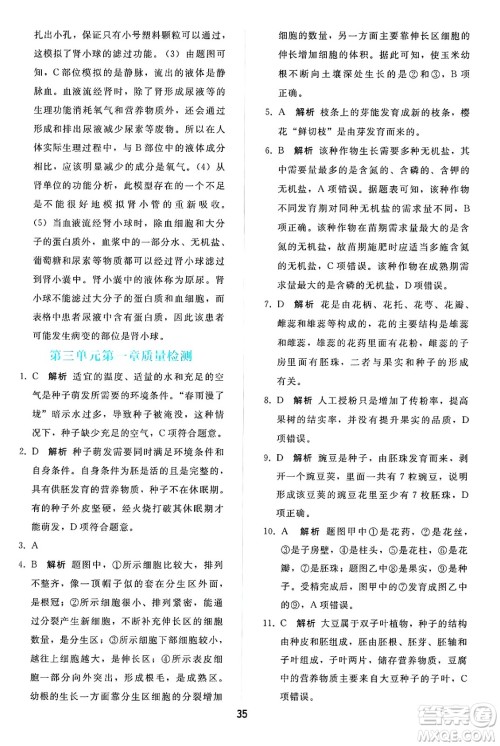 人民教育出版社2025年春同步轻松练习七年级生物下册人教版答案 人民教育出版社2025年春同步轻松练习七年级生物下册人教版答案