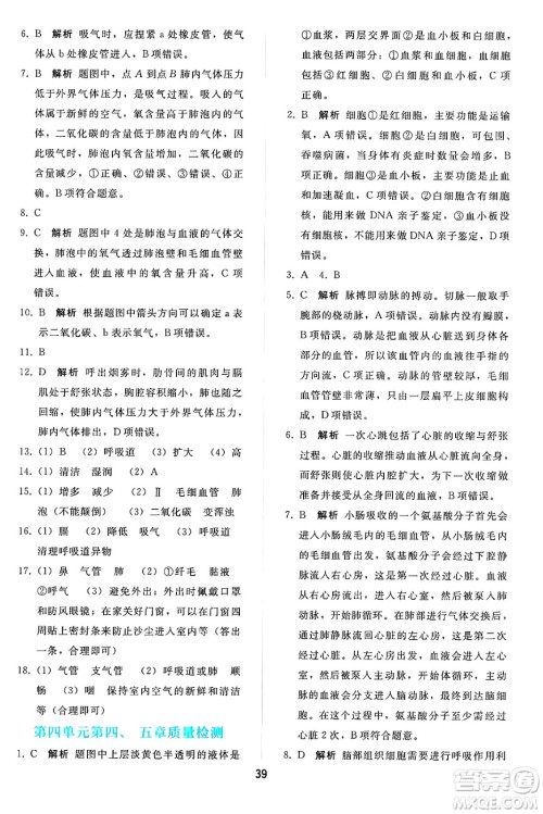 人民教育出版社2025年春同步轻松练习七年级生物下册人教版答案 人民教育出版社2025年春同步轻松练习七年级生物下册人教版答案