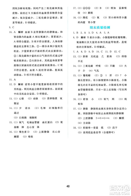 人民教育出版社2025年春同步轻松练习七年级生物下册人教版答案 人民教育出版社2025年春同步轻松练习七年级生物下册人教版答案