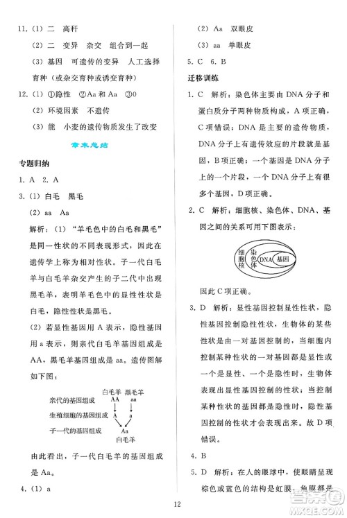 人民教育出版社2025年春同步轻松练习八年级生物下册人教版答案 人民教育出版社2025年春同步轻松练习八年级生物下册人教版答案