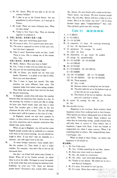 人民教育出版社2025年春同步轻松练习九年级英语下册人教版答案