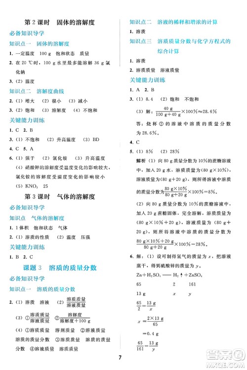 人民教育出版社2025年春同步轻松练习九年级化学下册人教版答案