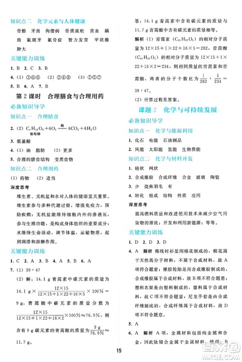 人民教育出版社2025年春同步轻松练习九年级化学下册人教版答案