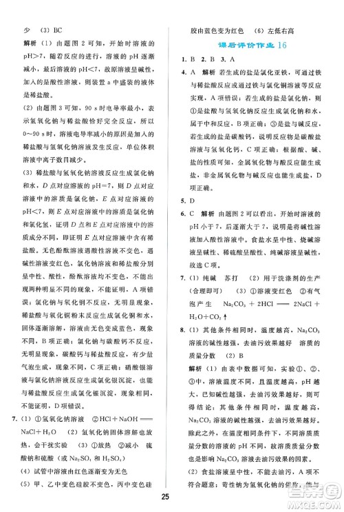 人民教育出版社2025年春同步轻松练习九年级化学下册人教版答案