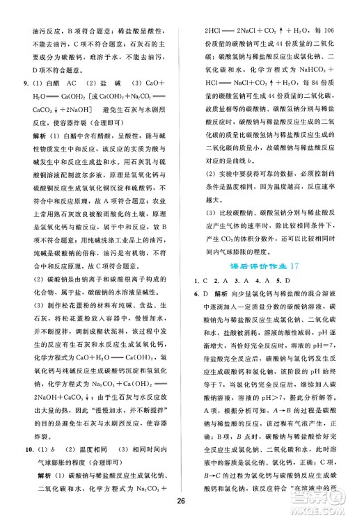 人民教育出版社2025年春同步轻松练习九年级化学下册人教版答案