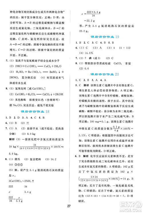 人民教育出版社2025年春同步轻松练习九年级化学下册人教版答案