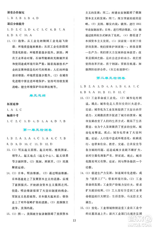 人民教育出版社2025年春同步轻松练习九年级历史下册人教版答案