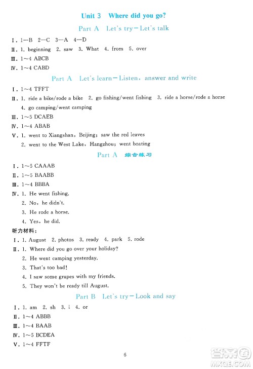 人民教育出版社2025年春同步轻松练习六年级英语下册人教PEP版答案 人民教育出版社2025年春同步轻松练习六年级英语下册人教PEP版答案