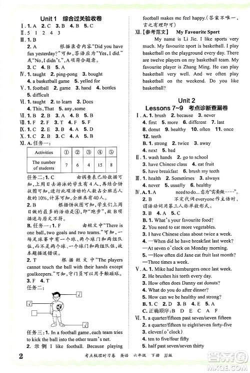 江西人民出版社2025年春王朝霞考点梳理时习卷六年级英语下册冀教版答案 江西人民出版社2025年春王朝霞考点梳理时习卷六年级英语下册冀教版答案